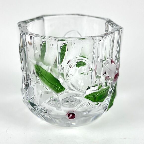 Mikasa Glass Votive Candle embossed Red green Holly berries Christmas home decor - Picture 5 of 9